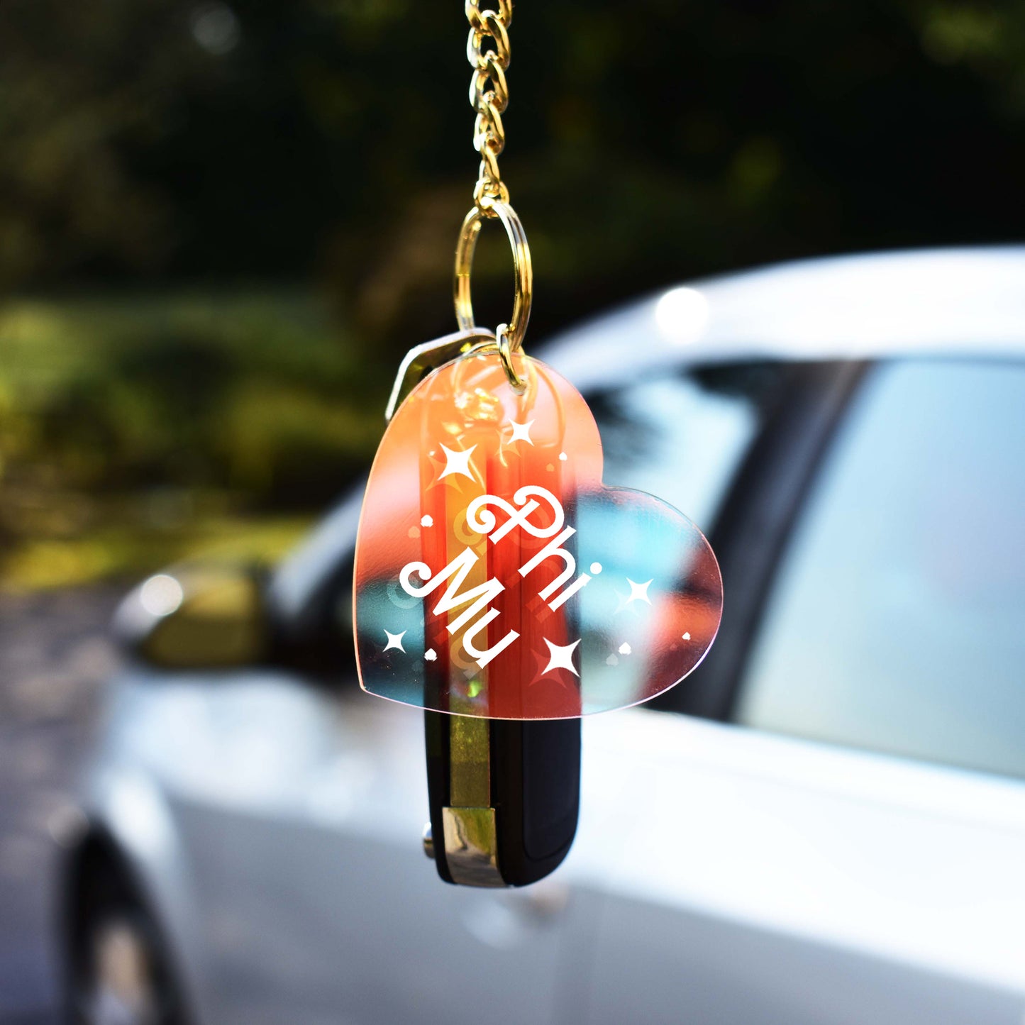 Phi Mu Keychain - Iridescent Heart Design