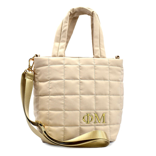 Phi Mu Small Crossbody Quilted Tote Bag with Greek Letters