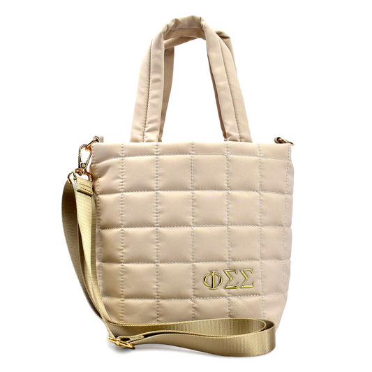 Phi Sigma Sigma Small Crossbody Quilted Tote Bag with Greek Letters