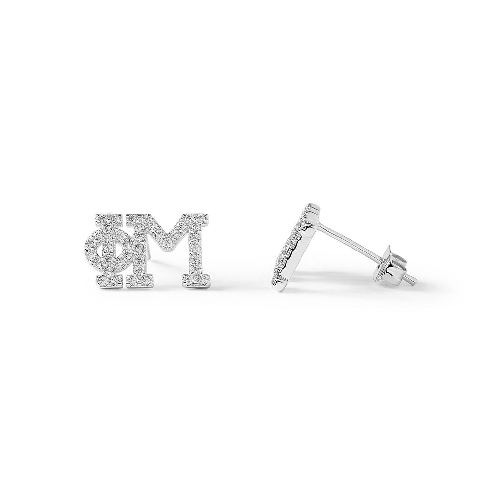 Phi Mu White Gold Plated Stud Earrings