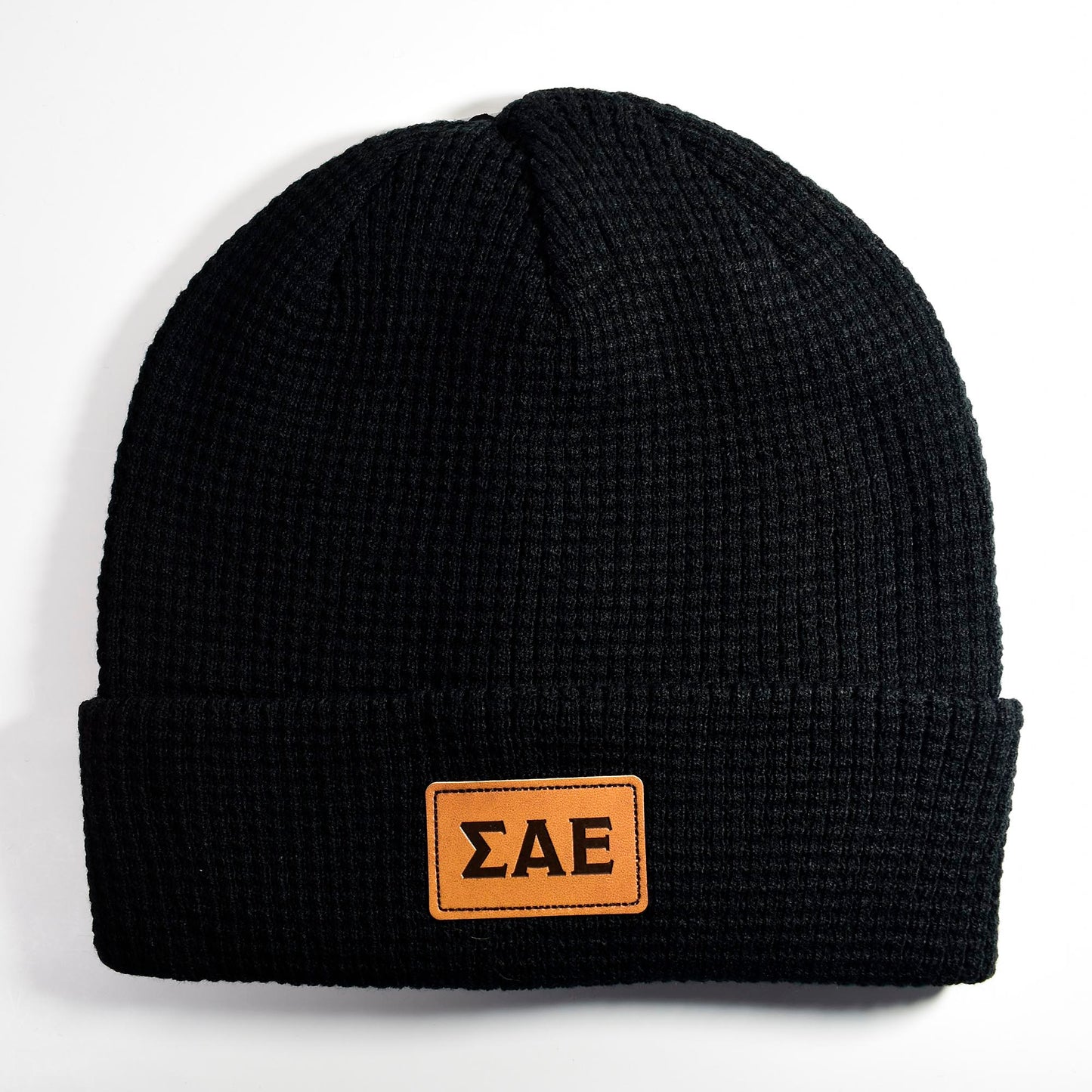 Sigma Alpha Epsilon Fraternity Beanie Hat - Black Winter Hat w/ Greek Letters Patch