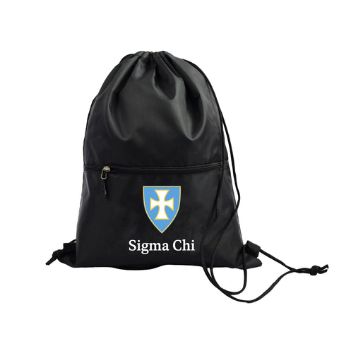 Sigma Chi Fraternity Drawstring Backpack, Black