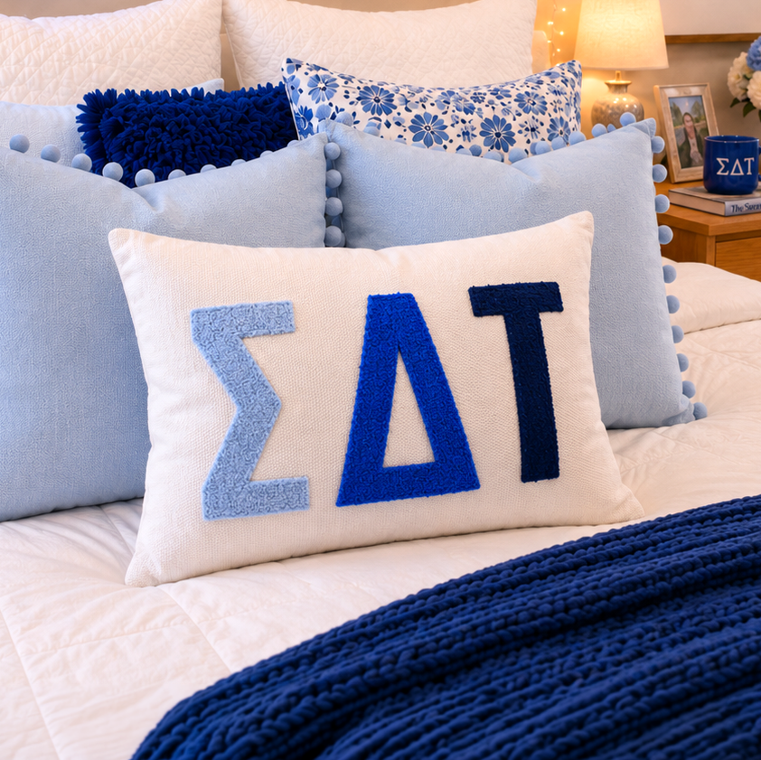 Sigma Delta Tau Pillow – Embroidered Plush Greek Letters Design