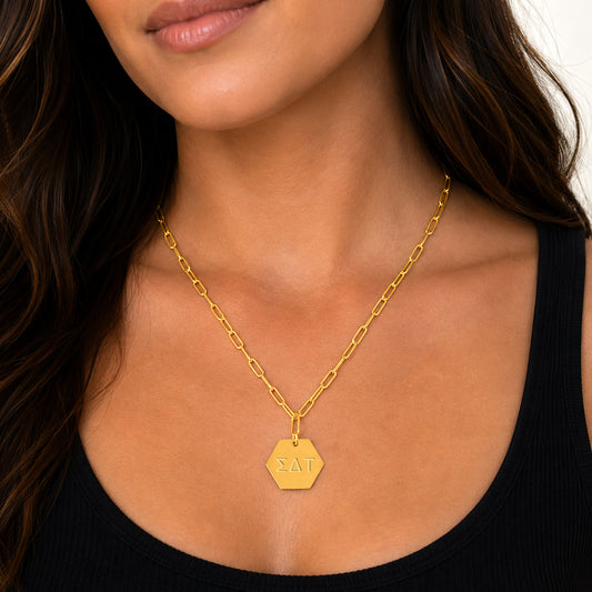 Sigma Delta Tau Sorority Pendant Paperclip Necklace with SDT Greek Letters