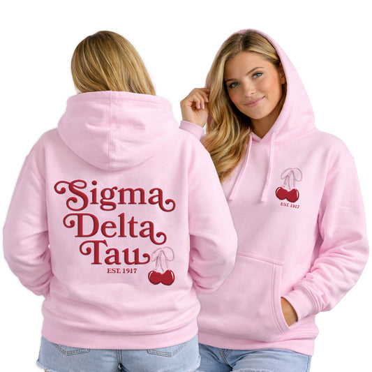 Sigma Delta Tau Hooded Sweatshirt with Cherries and Sorority Name