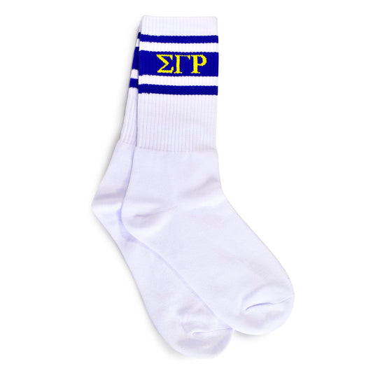 Sigma Gamma Rho Sorority, Incorporated Socks- Striped Varsity Crew Socks with Greek Letters