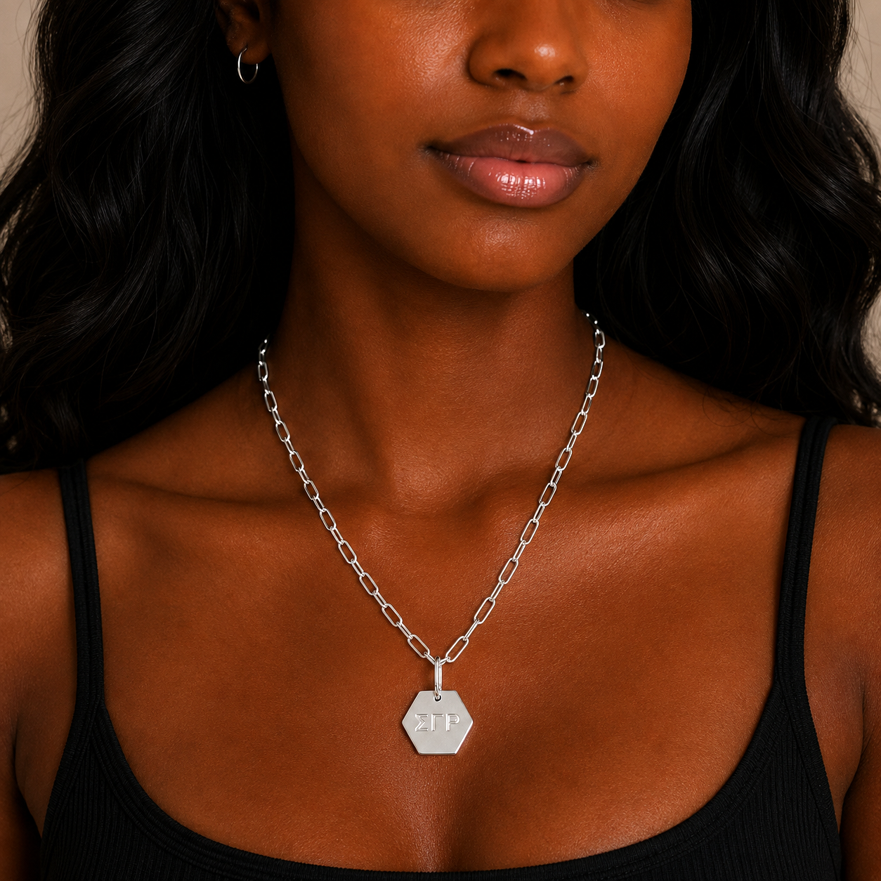 Sigma Gamma Rho Sorority, Incorporated Silver Pendant Paperclip Necklace with SGRho Greek Letters