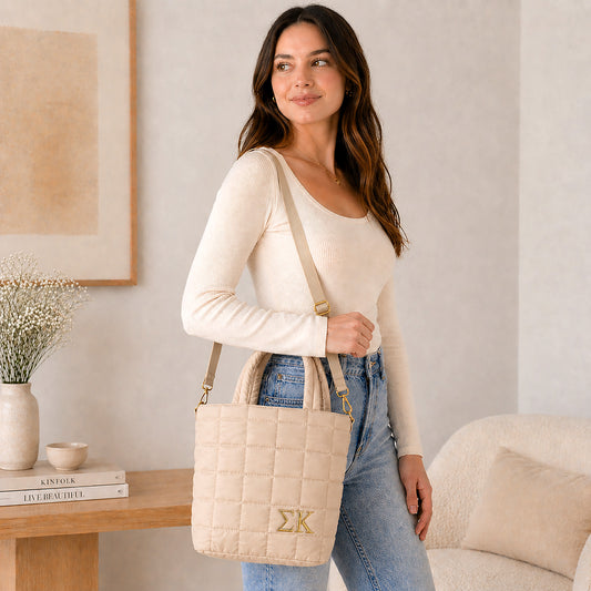 Sigma Kappa Quilted Tote Bag- Small Crossbody Bag with Greek Letters