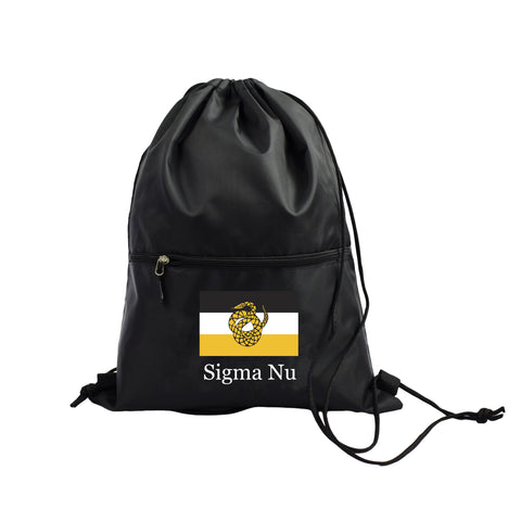 Sigma Nu Fraternity Drawstring Backpack, Black