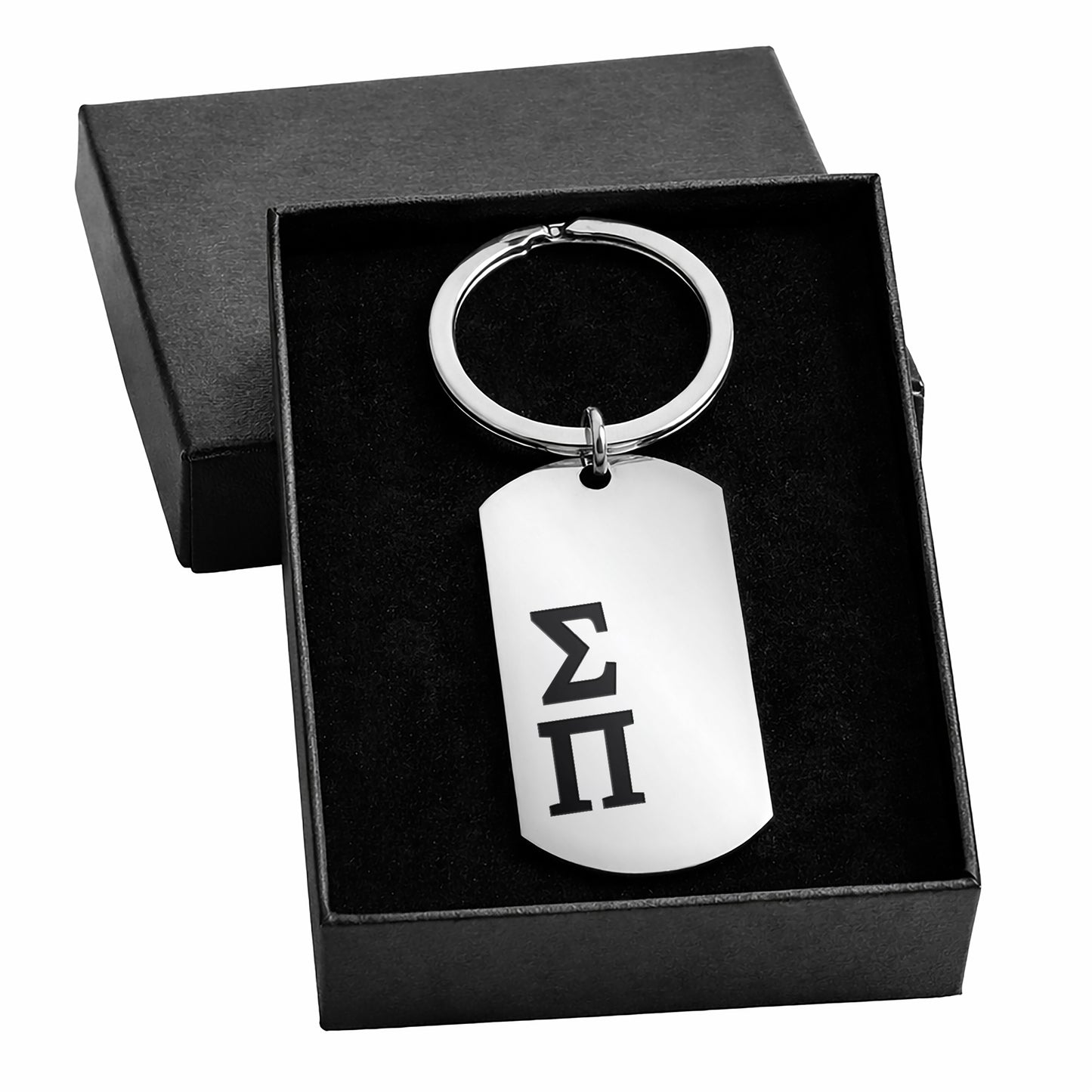Sigma Pi Fraternity Keychain- Stainless Steel Dog Tag Design