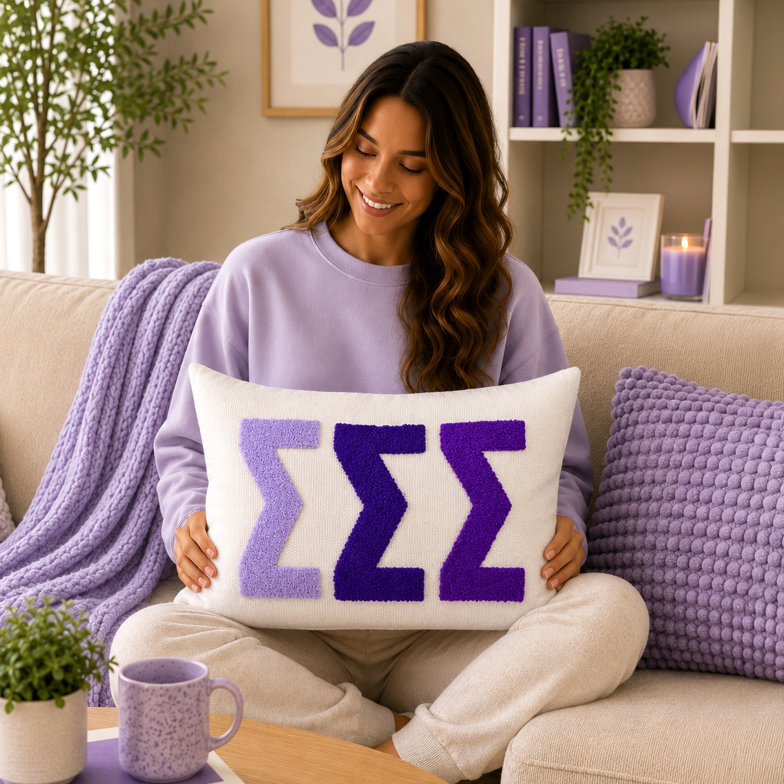 Sigma Sigma Sigma Pillow – Embroidered Plush Greek Letters Design