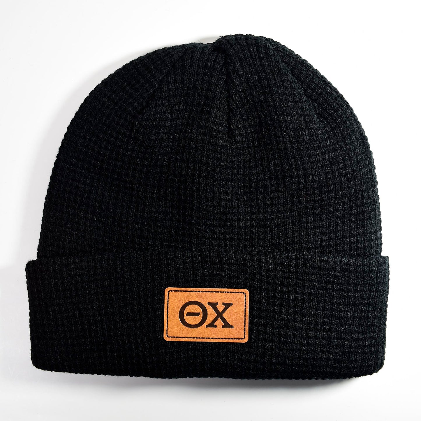Theta Chi Fraternity Beanie Hat - Black Winter Hat w/ Greek Letters Patch