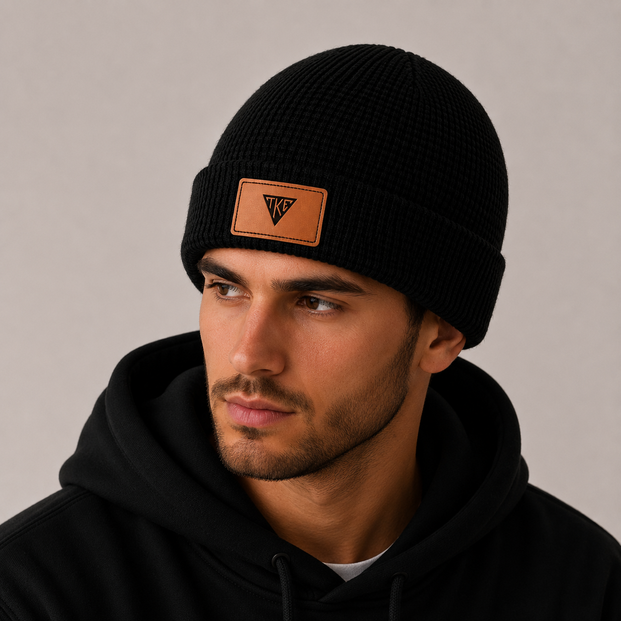 Tau Kappa Epsilon Fraternity Beanie Hat - Black Winter Hat w/ Greek Letters Patch