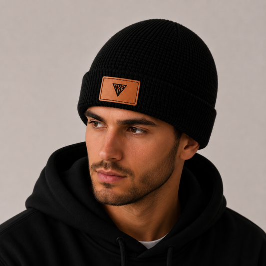 Tau Kappa Epsilon Fraternity Beanie Hat - Black Winter Hat w/ Greek Letters Patch