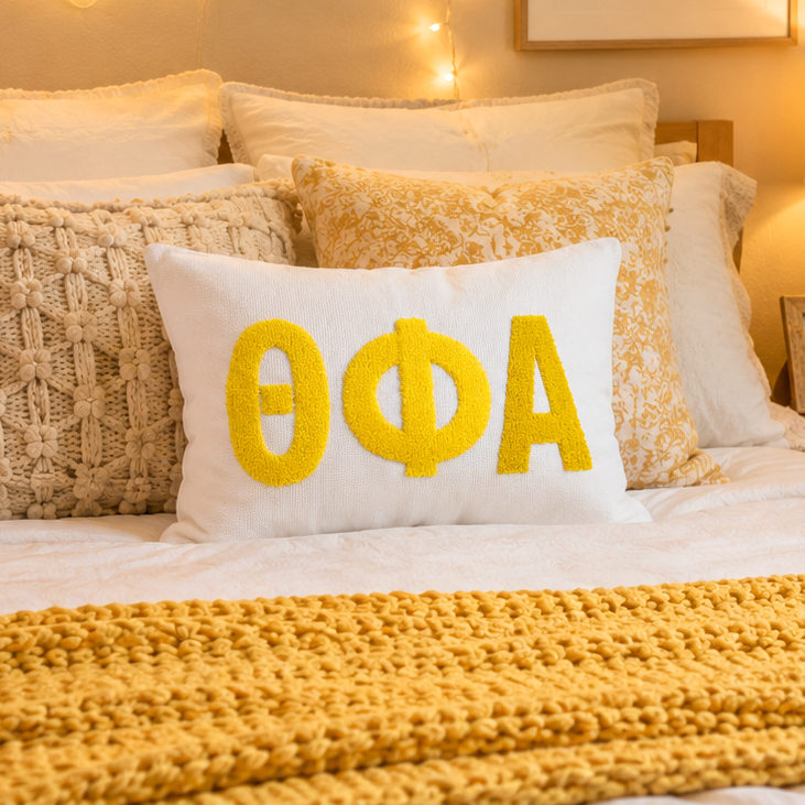 Theta Phi Alpha Pillow – Embroidered Plush Greek Letters Design