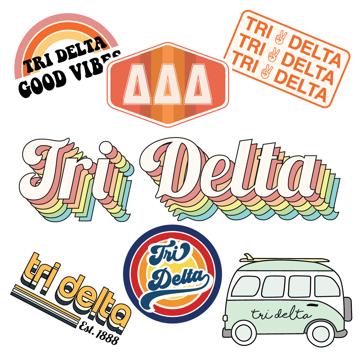 Delta Delta Delta <br> Retro Sticker Sheet