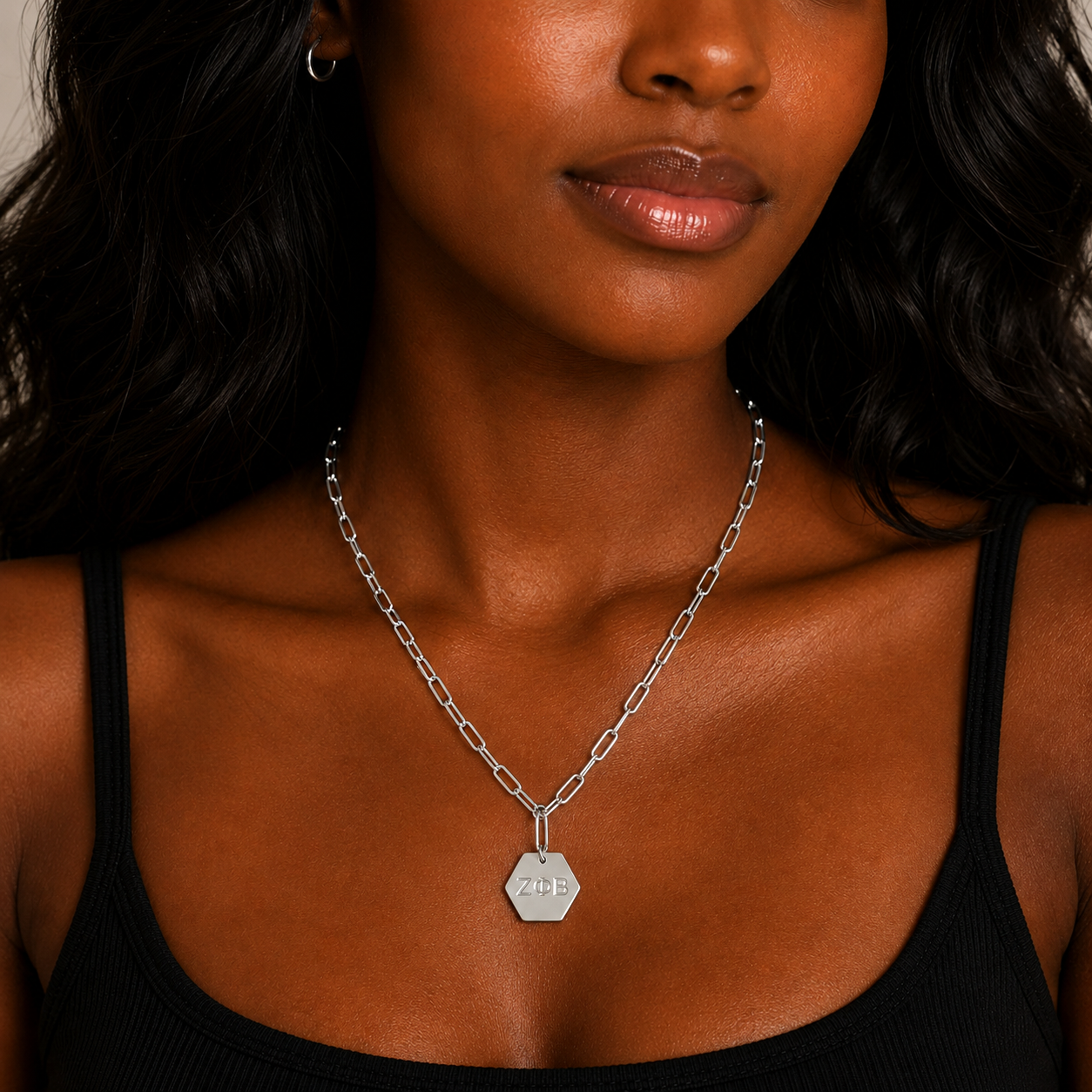 Zeta Phi Beta Sorority, Incorporated Pendant Paperclip Necklace with ZPB Greek Letters