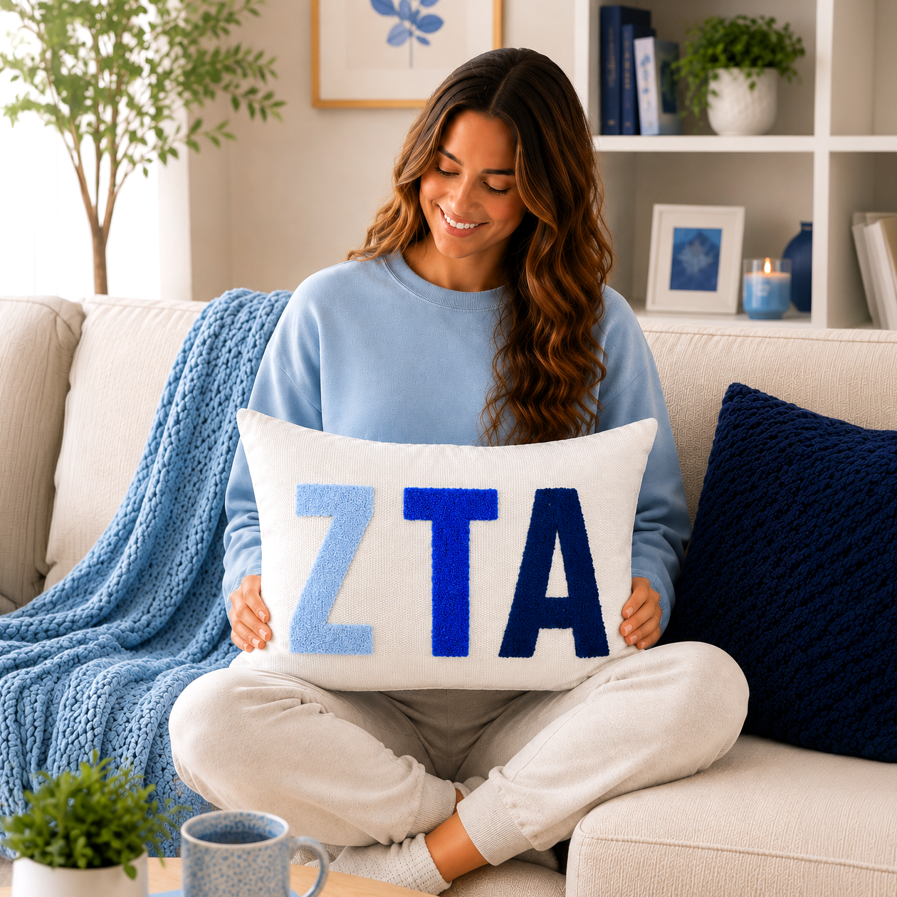 Zeta Tau Alpha Pillow – Embroidered Plush Greek Letters Design