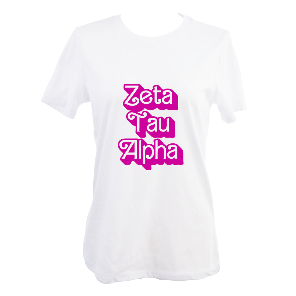 Zeta Tau Alpha T-Shirt- Retro Dolly Sorority Name Design, Relaxed Fit