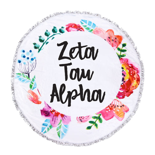 Zeta Tau Alpha Floral Fringe Towel Blanket