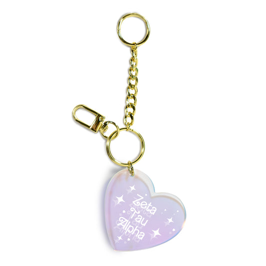 Zeta Tau Alpha Keychain - Iridescent Heart Design