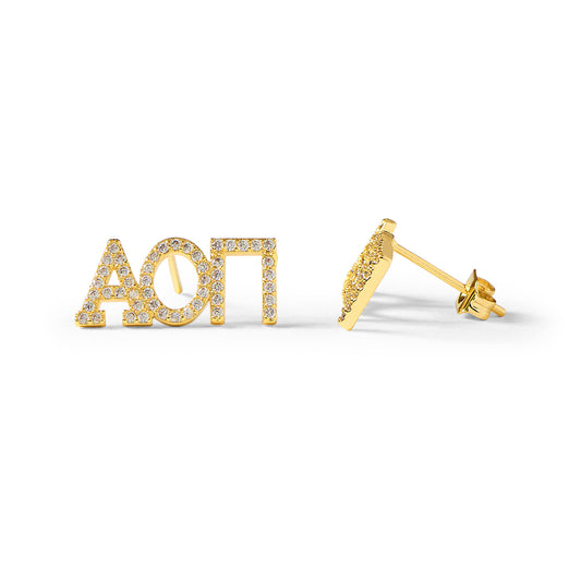 Alpha Omicron Pi 18k Gold Plated Stud Earrings