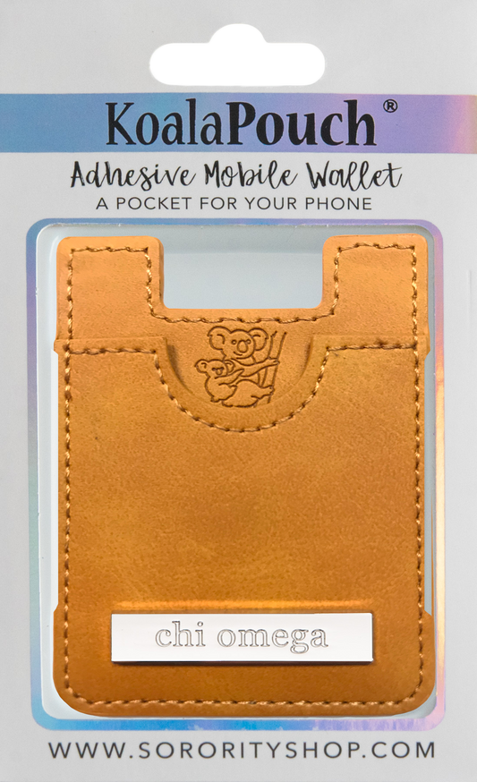 Chi Omega Faux Leather adhesive mobile wallet, koala pouch