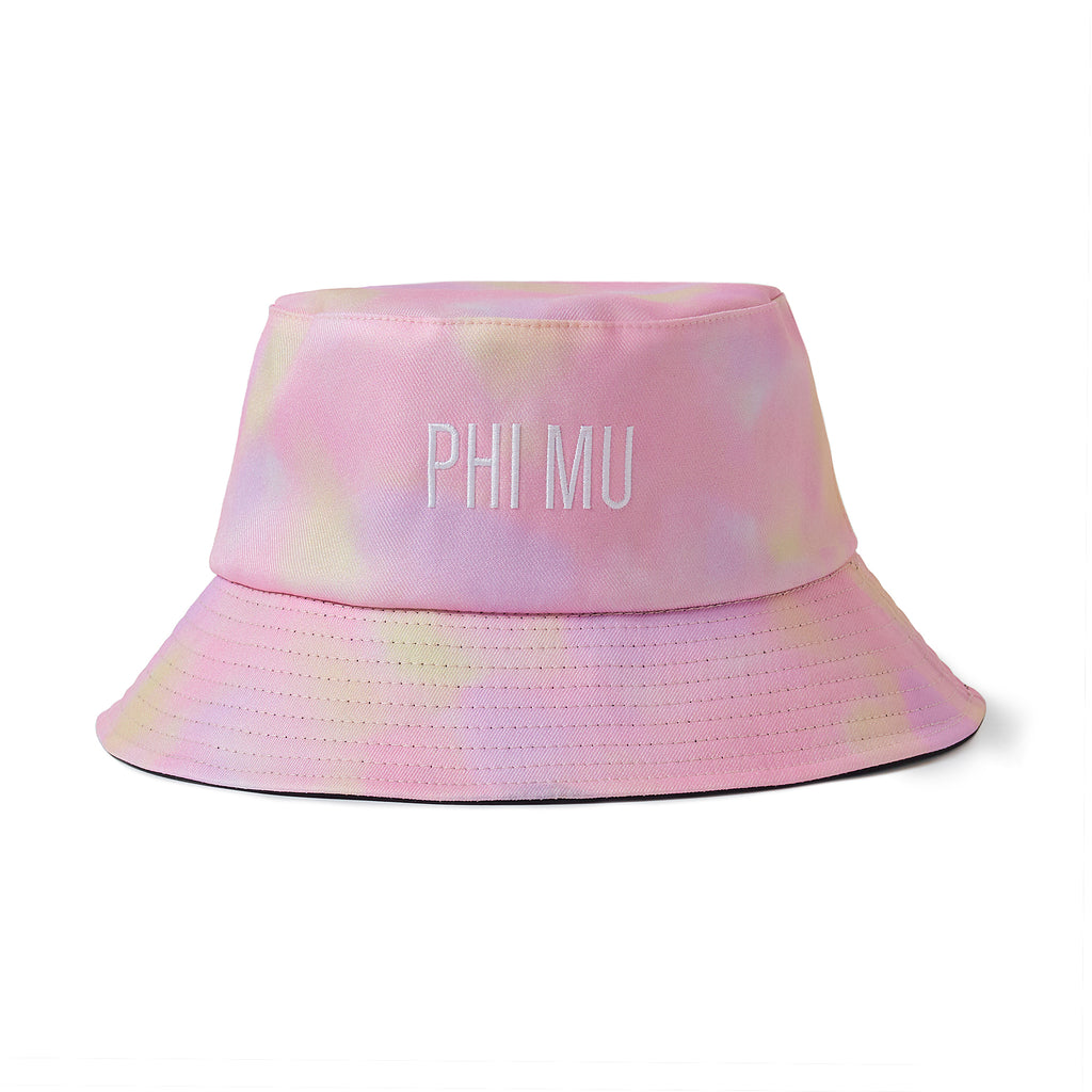 Phi Mu Bucket Hat - Tie Dye Bucket Hat - Embroidered Logo