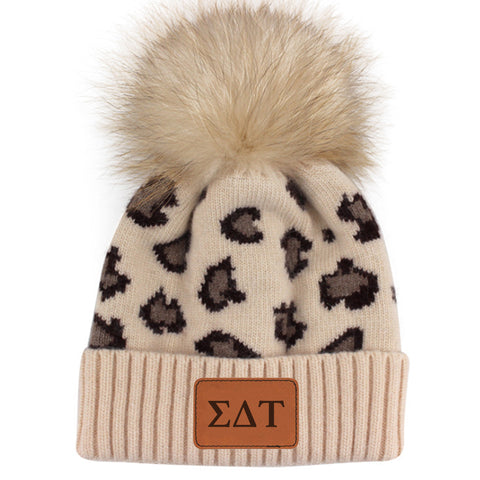 Sigma Delta Tau Leopard Design Beanie Hat