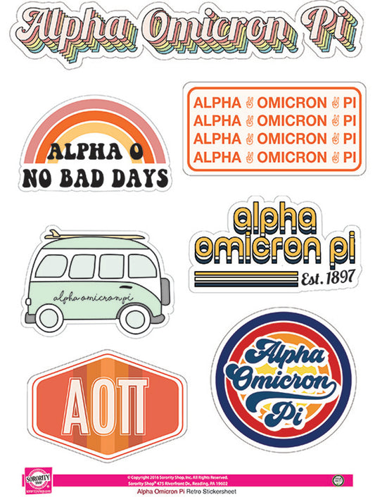Alpha Omicron Pi Retro Sticker Sheet