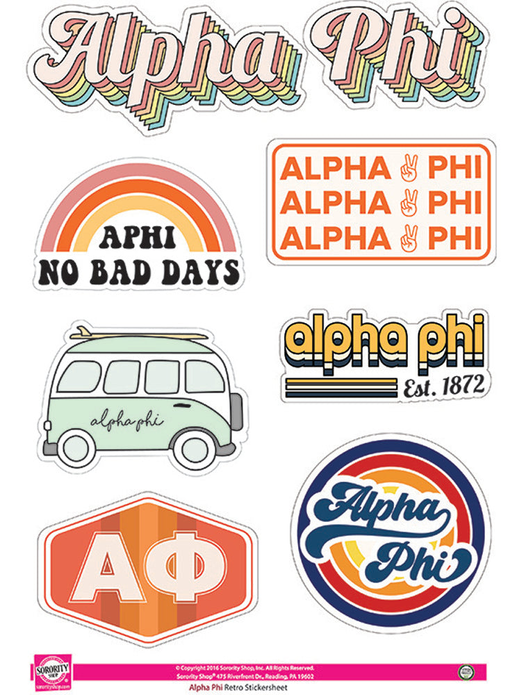 Alpha Phi Retro Sticker Sheet