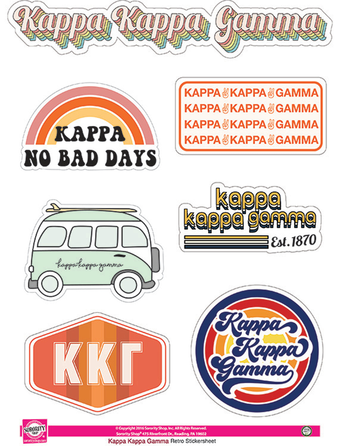 Kappa Kappa Gamma Retro Sticker Sheet