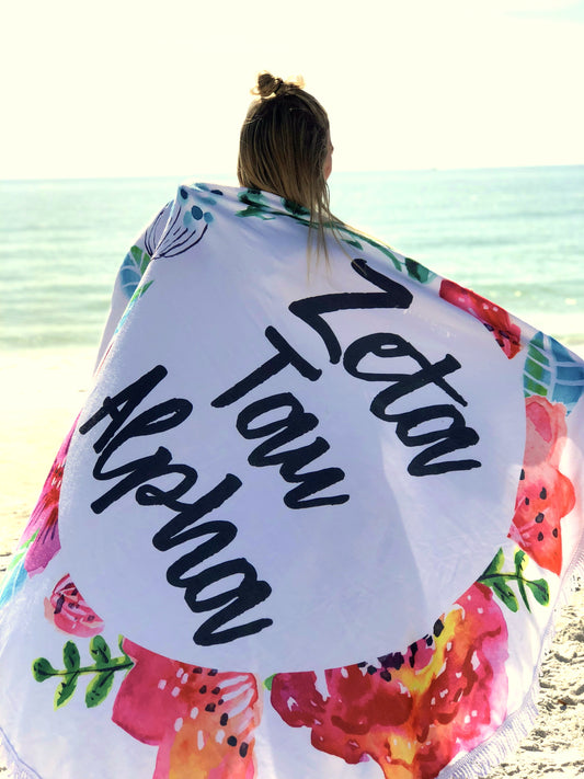 Zeta Tau Alpha Floral Fringe Towel Blanket